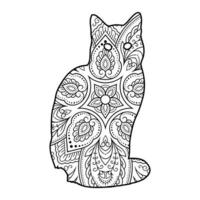 Mandala Cat Coloring Page For Kids vector