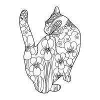 Mandala Cat Coloring Page For Kids vector