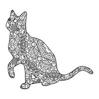 Mandala Cat Coloring Page For Kids vector