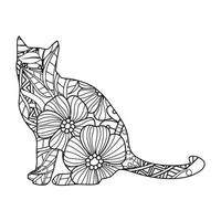 Mandala Cat Coloring Page For Kids vector
