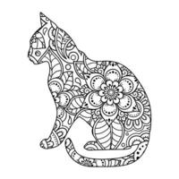 Mandala Cat Coloring Page For Kids vector