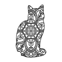 Mandala Cat Coloring Page For Kids vector