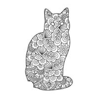 Mandala Cat Coloring Page For Kids vector