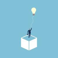 Businessman hold the light of idea floating out from minimal box, think outside the box concept. vector