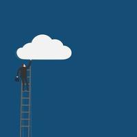 Success business competition concept vector and illustration, businessman climbing the ladder and try to touch the cloud.