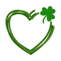 Heart shape outline and shamrock leaf. vector