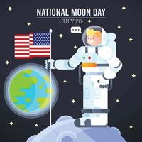 Astronaut Celebrate National Moon Day On Space vector