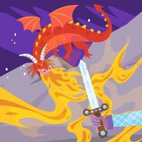 defensa de la espada a través del concepto de aliento de fuego del dragón vector