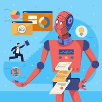 Robot Assistant Help Businessman In Daily Task Concept vector