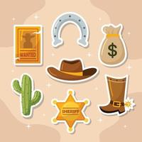 Wild Wild West Cowboy Sticker Pack vector