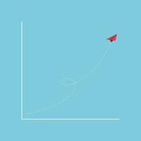 The red paper plane flying to stock graph up, Flat style vector illustration, business and finance concept.