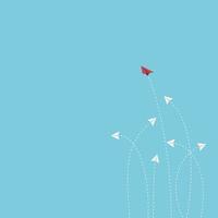 Think difference concept with red paper plane flying out from white paper planes, Flat style vector illustration.