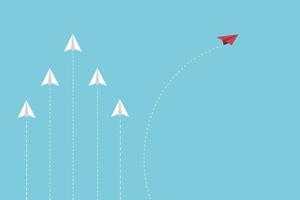 The red paper flying out from white paper planes group, think difference concept. vector