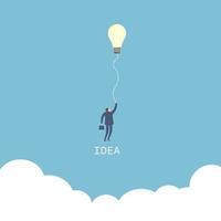 Businessman hold the light of idea floating out from minimal box, think outside the box concept vector