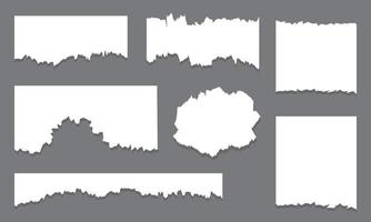 Set of torn paper sheets. Realistick pieces of torn white pages. Collection of torn notes. vector