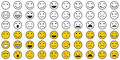 conjunto de emoticonos de dibujos animados. iconos de emojis sonrisa de emoticonos de redes sociales. caras amarillas que expresan emoción. ilustración vectorial