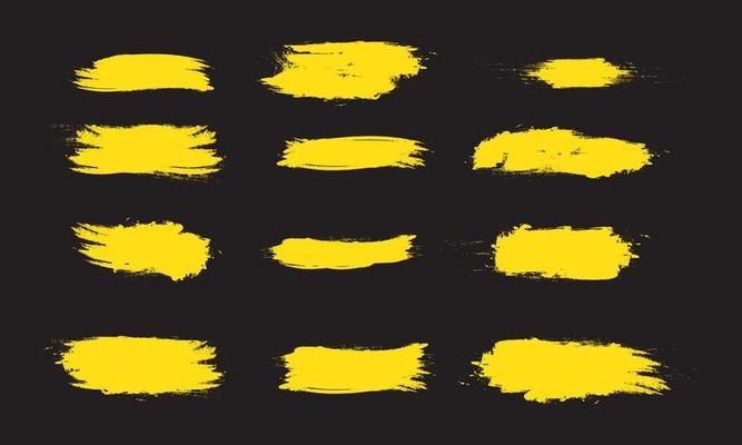 Set of yellow grunge brushes of various shapes for design needs