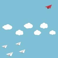 The red paper flying to the top of clouds, leader business concept. vector