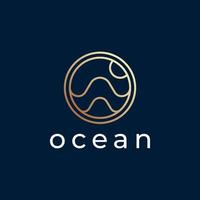Ocean Sun Wave line outline Logo Design gold color. vector