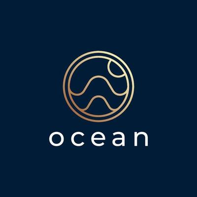 Ocean Sun Wave line outline Logo Design gold color.