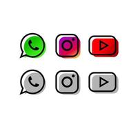 chat de burbuja verde con teléfono con mango centrado y botón de reproducción rojo. similar a las redes sociales whatsapp instagram y el icono de youtube. tiene dos estilos de color y monocromo vector
