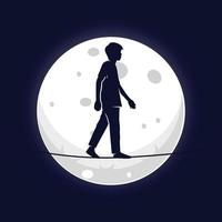 Silhouette of people walking on a rope with full moon background illustration vector