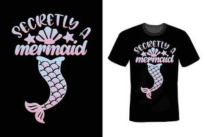 Mermaid T shirt design, vintage, typography vector