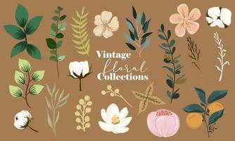 colección de flores vintage dibujadas a mano. pasos vectoriales aislados 10 vector