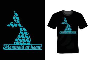 diseño de camiseta de sirena, vintage, tipografía vector
