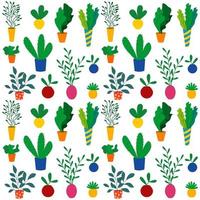 Seamless pattern of multicolored flower pots. Indoor plants. vector