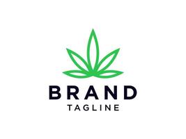 logotipo médico. Cannabis de marihuana verde con cruz de espacio negativo más signo interior aislado sobre fondo blanco. elemento de plantilla de diseño de logotipo de vector plano.