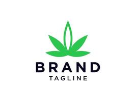 logotipo médico. Cannabis de marihuana verde con cruz de espacio negativo más signo interior aislado sobre fondo blanco. elemento de plantilla de diseño de logotipo de vector plano.