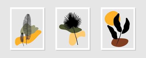 Botanical abstract Contemporary mid century modern Floral leaves boho poster cover template. Minimal and natural compositions for postcard, cover, wallpaper, wall art. vector