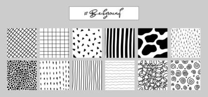 Black and white geometric square backgrounds vector