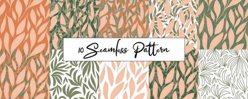 Set of boho seamless pattern with leaves. Pastel colors vector