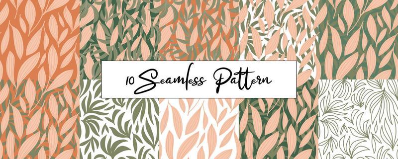 Set of boho seamless pattern with leaves. Pastel colors
