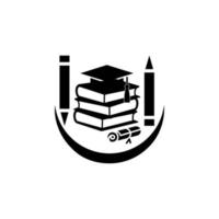 Creative graduation pen and cap black icon vector