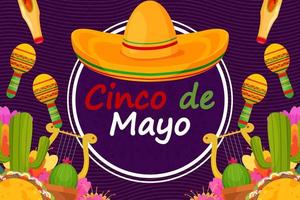 fondo plano de celebración del festival cinco de mayo con elemento de partículas vector