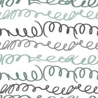 Seamless vector pattern with endless grayscale curved, deformed, bent, twirled stripes isolated on white background irregular tangled texture.