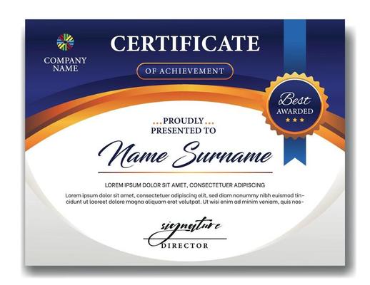 elegant certificate design template with blue and gold colors concept