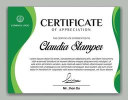 simple and modern green certificate template design vector