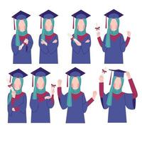 conjunto de personajes hijab de graduación vector