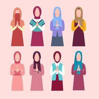 Set of Hijab character for eid greeting vector