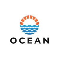 ocean sunset summer logo design vector