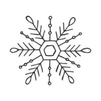 A hand-drawn snowflake. Vector illustration in doodle style. Winter mood. Hello 2023. Merry Christmas and Happy New Year. Black element on a white background.