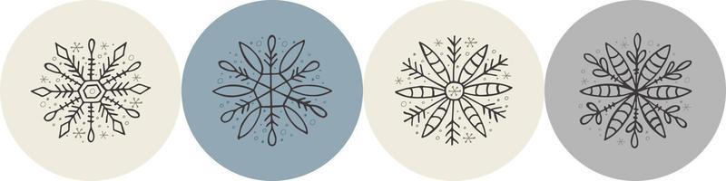 A set of hand-drawn snowflakes. Vector illustration in doodle style. Winter mood. Hello 2023. Merry Christmas and Happy New Year. Gray elements on a gray background.