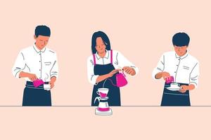 set of people who make coffee in different ways vector