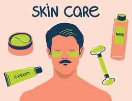 Set of Flat illustration with skin care items for man isolated products for selfcare vector