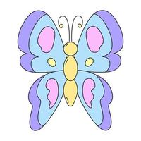 ilustración vectorial de mariposa en estilo de dibujos animados. insecto de jardín con alas de colores brillantes. aislado en la imagen de fondo blanco para pegatinas, impresión, tarjetas de felicitación y carteles vector