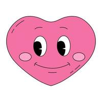 el emoticono sonriente en forma de corazón al estilo tradicional de las caricaturas. ilustración vectorial aislada en fondo blanco para el día de san valentín. imagen para pegatina, impresión, afiche, tarjeta de felicitación vector